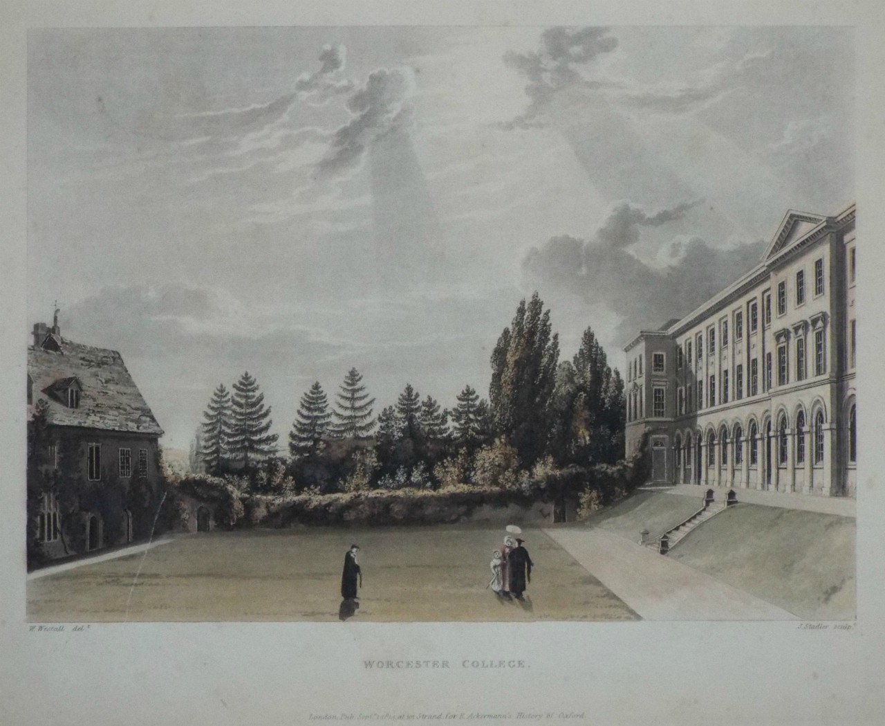 Aquatint - Worcester College, Oxford. - Stadler